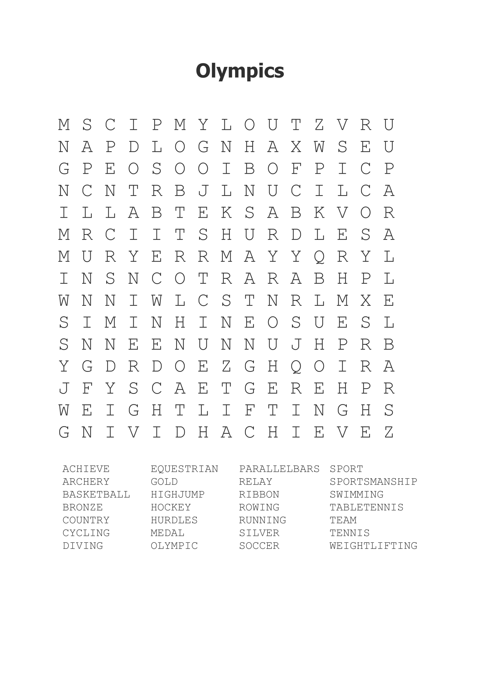 Olympic WordSearch Activity Cre8tify